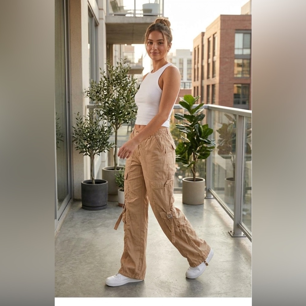 No Boundaries Tan Wide Leg Cargo Pants